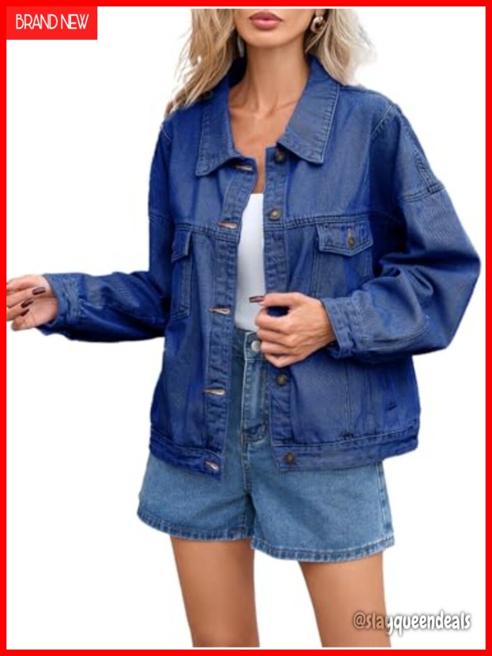 Oversized Boyfriend Denim Jacket Ripped Distressed Trucker Coat Loose Fit